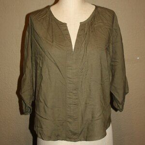 ANTHROPOLOGIE PORRIDGE GREEN TUNIC SHIRT TOP HIGH LOW & OVERSIZED - SMALL 2 4
